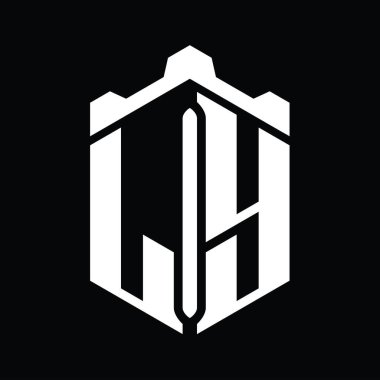 LY Harfi Logo monogram altıgen şekilli Crown kalesi geometrik biçim tasarım şablonu
