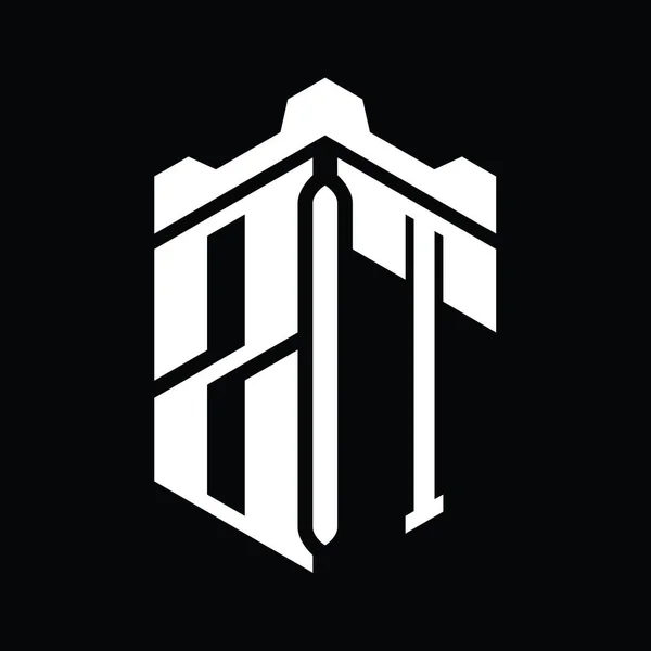 Логотип Логограмма Шестиугольник Формы Короной Замок Геометрический Стиль Шаблон — стоковое фото