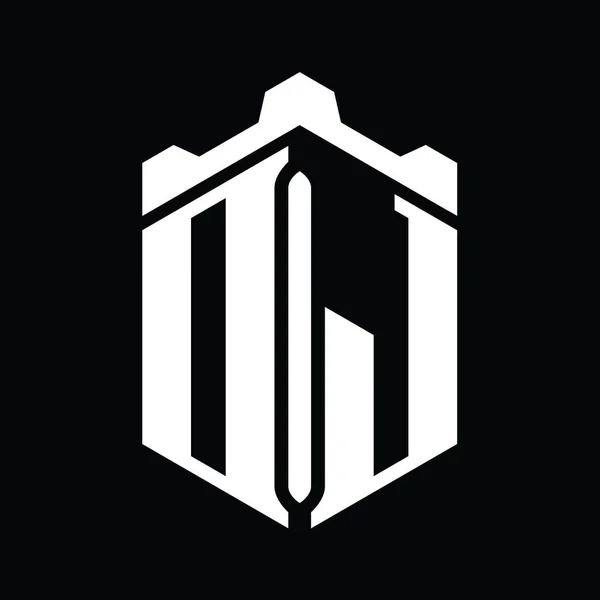 Letter Logo Monogram Bentuk Heksagon Dengan Mahkota Kastil Geometris Gaya — Stok Foto