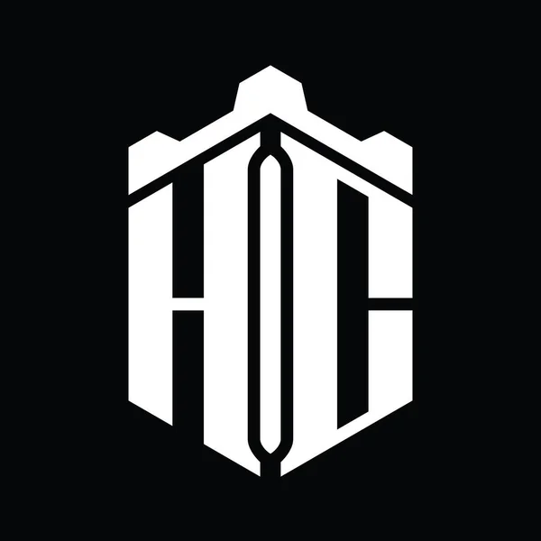 Hcレターロゴモノグラムヘキサゴン形状 クラウンキャッスル幾何学スタイルデザインテンプレート — ストック写真