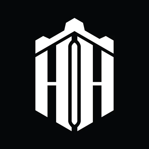 Brev Logotyp Monogram Hexagon Form Med Krona Slott Geometrisk Stil — Stockfoto