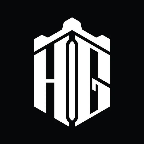 Логотип Літери Форма Монограми Шестикутника Шаблоном Дизайну Коронного Замку — стокове фото
