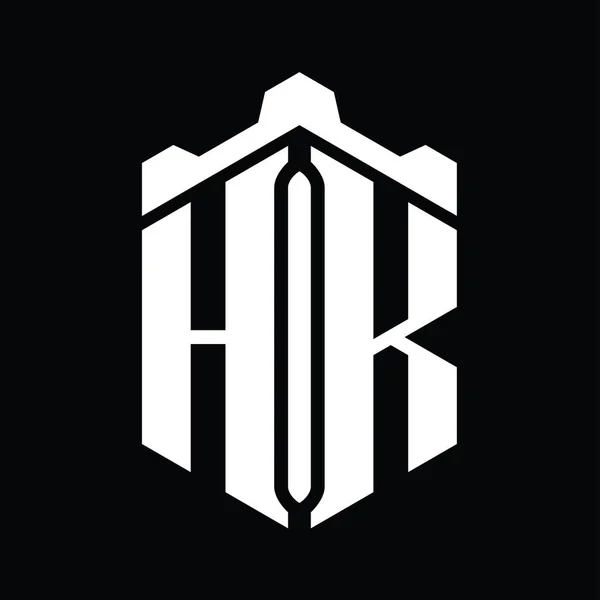 Hkレターロゴモノグラム六角形 クラウンキャッスルジオメトリックスタイルデザインテンプレート — ストック写真