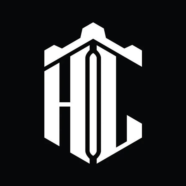 Hlレターロゴモノグラム六角形 クラウンキャッスルジオメトリックスタイルデザインテンプレート — ストック写真