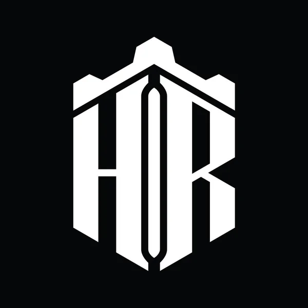 Hr字母标志六边形六边形与冠城堡几何风格设计模板 — 图库照片