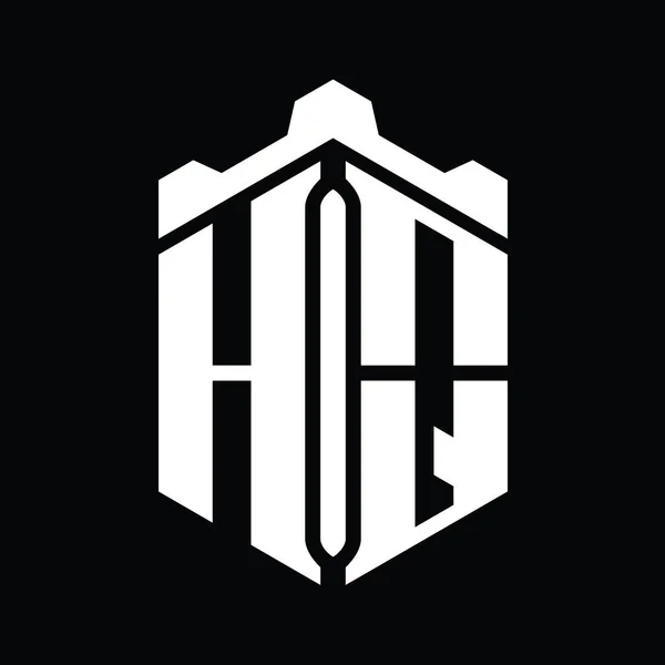 Hqレターロゴモノグラム六角形 クラウンキャッスルジオメトリックスタイルデザインテンプレート — ストック写真