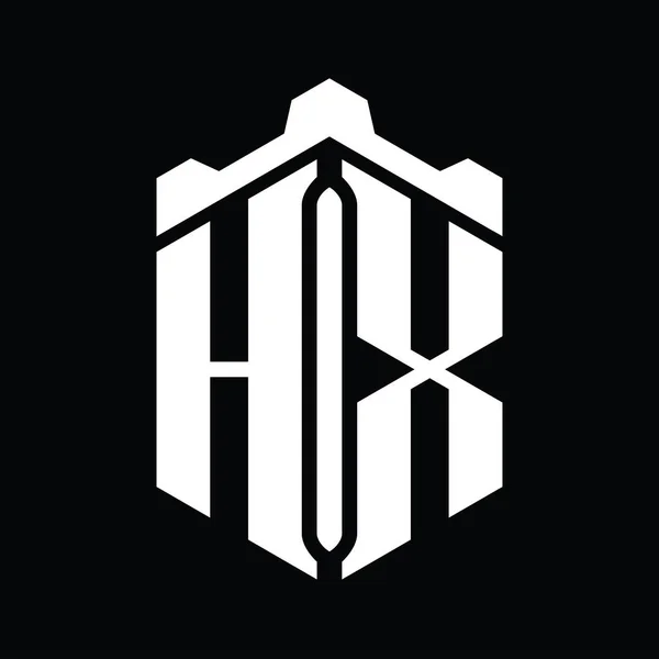 Hxレターロゴモノグラム六角形 クラウンキャッスルジオメトリックスタイルデザインテンプレート — ストック写真