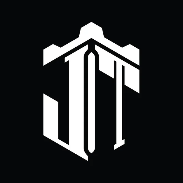 Літера Логотип Монограма Шестикутника Шаблоном Геометричного Дизайну Замку Корони — стокове фото