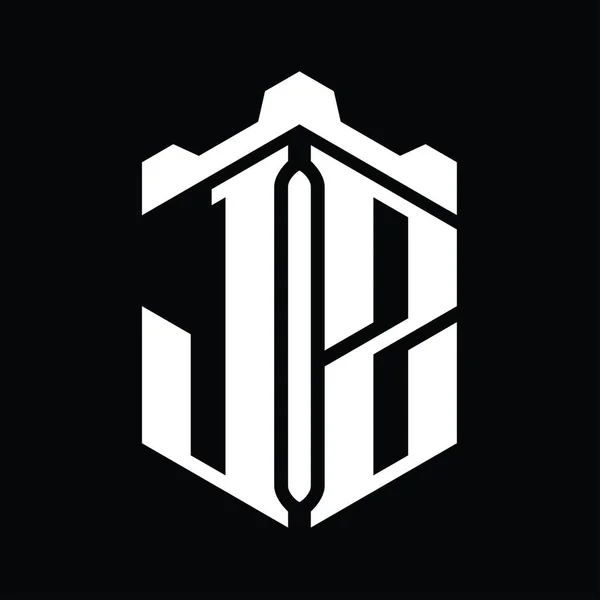 Letter Λογότυπο Μονόγραμμα Εξάγωνο Σχήμα Στέμμα Κάστρο Γεωμετρικό Στυλ Πρότυπο — Φωτογραφία Αρχείου