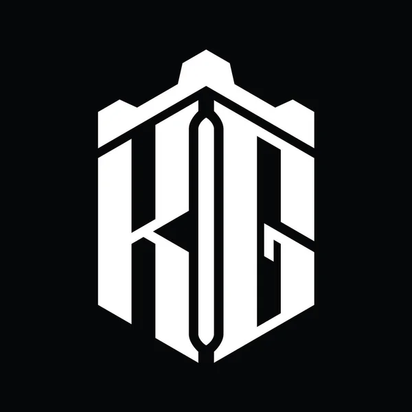 Letter Logo Monogram Zeshoekige Vorm Met Kroon Kasteel Geometrische Stijl — Stockfoto