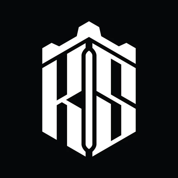 Dopis Logo Monogram Šestiúhelník Tvar Korunou Zámek Geometrický Styl Design — Stock fotografie
