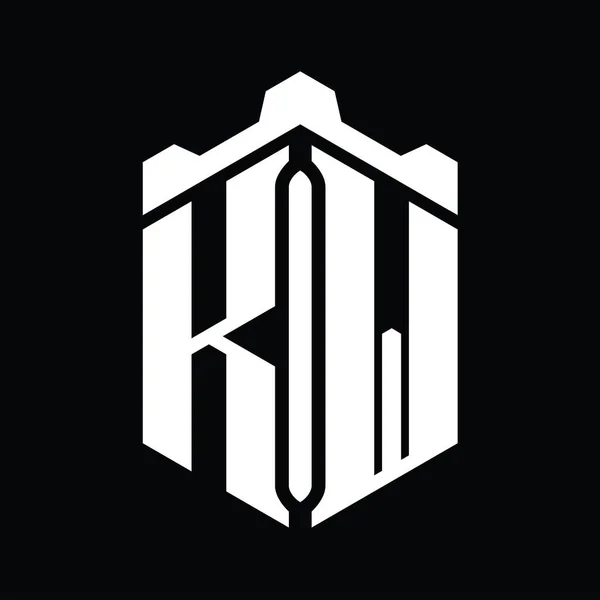 Letter Форма Логотипу Монограми Шестикутника Шаблоном Дизайну Коронного Замку — стокове фото