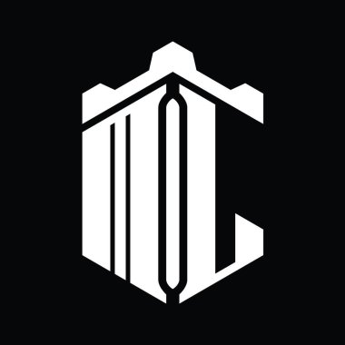 Taçlı kale geometrik stil tasarım şablonu ile ML Harfi Logo monogram altıgen şekli