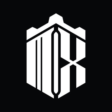 Crown Castle geometrik stil tasarım şablonu ile MX Harfi Logo monogram altıgen şekli