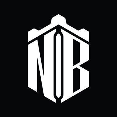 NB Harfi Logo monogram altıgen şekli Crown kalesi geometrik biçim tasarım şablonu