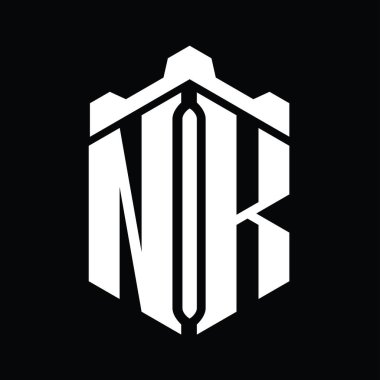 NK Letter Logo monogram altıgen şekli Crown Castle geometrik biçim tasarım şablonu