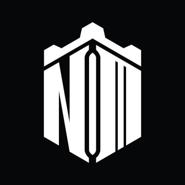 NM Harfi Logo monogram altıgen şekli Crown Castle geometrik biçim tasarım şablonu