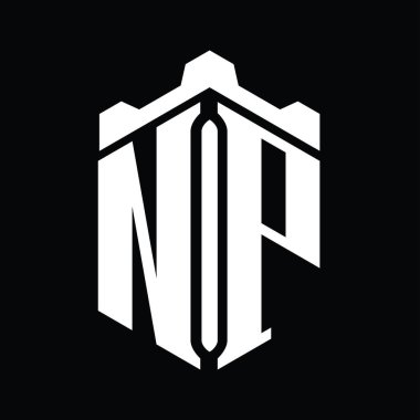 NP Harfi Logo monogram altıgen şekli Crown kalesi geometrik biçim tasarım şablonu