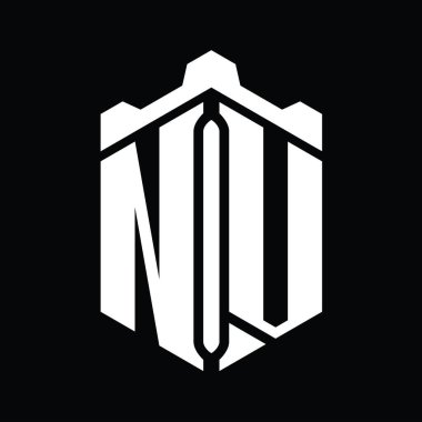 NV Harfi Logo monogram altıgen şekli Crown kalesi geometrik biçim tasarım şablonu