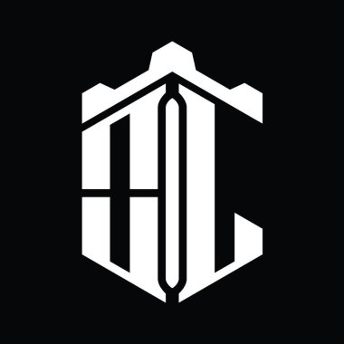 Taç kale geometrik stil tasarım şablonu ile OL Harf Logosu monogram altıgen şekli