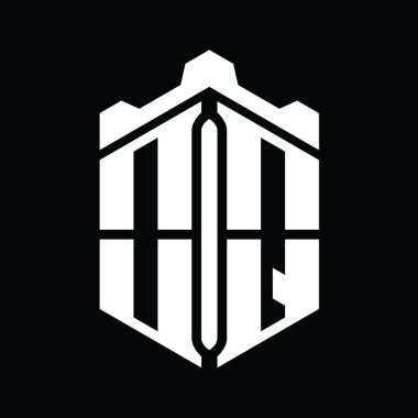 Taç kale geometrik stil tasarım şablonu ile OQ Harfi Logo altıgen şekli
