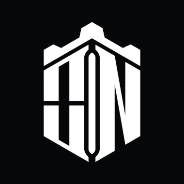 Taç kale geometrik stil tasarım şablonu ile On Letter Logo monogram altıgen şekli