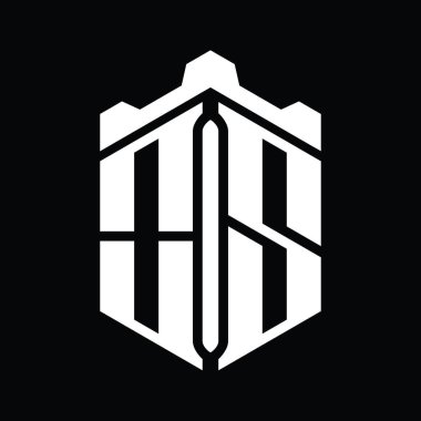 Taç kale geometrik stil tasarım şablonu ile OS Harf Logosu monogram altıgen şekli