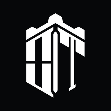Taç kale geometrik stil tasarım şablonu ile OT Harfi Logosu monogram altıgen şekli