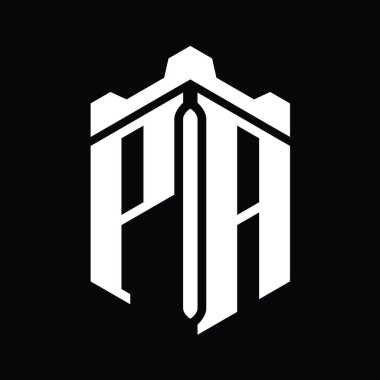 PA Harfi Logo monogram altıgen şekli Crown kalesi geometrik biçim tasarım şablonu