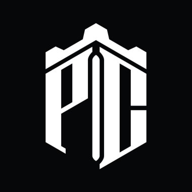 PC Harfi Logo monogram altıgen şekli Crown kalesi geometrik biçim tasarım şablonu