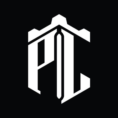 PL Harfi Logo monogram altıgen şekli Crown kalesi geometrik biçim tasarım şablonu