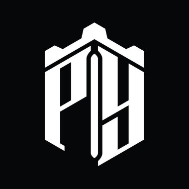 PY Letter Logo monogram altıgen şekli Crown kale geometrik biçim tasarım şablonu