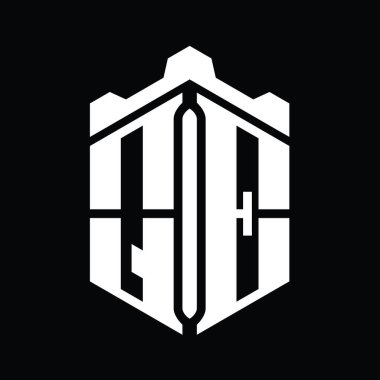 QE Harfi Logo monogram altıgen şekilli Crown kalesi geometrik biçim tasarım şablonu