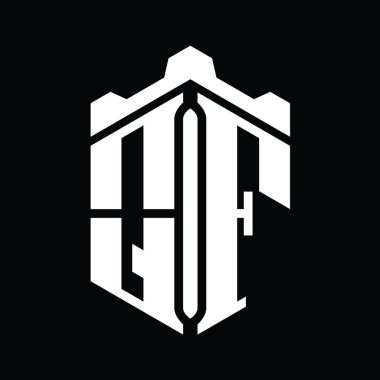QF Harfi Logo monogram altıgen şekli Crown kalesi geometrik biçim tasarım şablonu