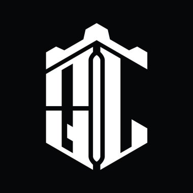 Taç kale geometrik biçim tasarım şablonu ile QL Harf Logosu monogram altıgen şekli