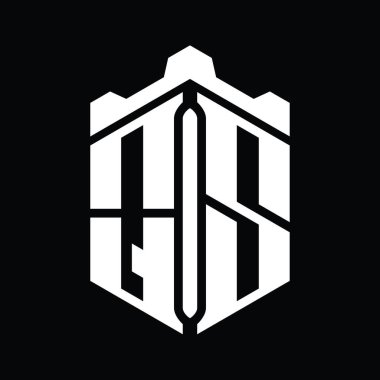 QS Harfi Logo monogram altıgen şekli Crown kalesi geometrik biçim tasarım şablonu