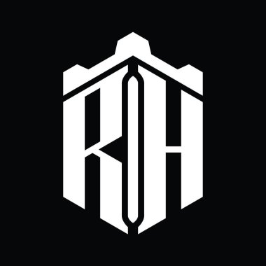 RH Harfi Logo monogram altıgen şekli ve Crown Castle geometrik biçim tasarım şablonu