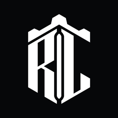 RL Harfi Logo monogram altıgen şekli Crown kalesi geometrik biçim tasarım şablonu