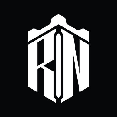RN Harfi Logo monogram altıgen şekli Crown kalesi geometrik biçim tasarım şablonu