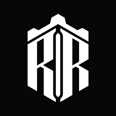 RR Harfi Logo monogram altıgen şekli Crown kalesi geometrik biçim tasarım şablonu