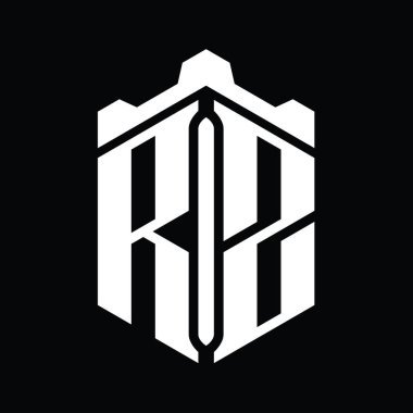 RZ Harfi Logo monogram altıgen şekli Crown kalesi geometrik biçim tasarım şablonu
