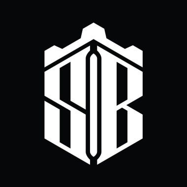 SB Harfi Logo monogram altıgen şekli Crown kalesi geometrik biçim tasarım şablonu