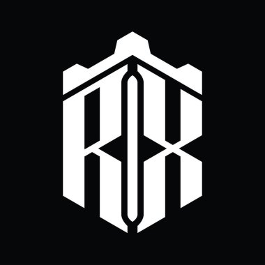RX Harfi Logo monogram altıgen şekli Crown kalesi geometrik biçim tasarım şablonu