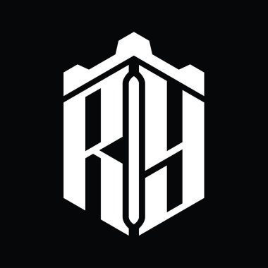 Crown Castle geometrik stil tasarım şablonuyla RY Harfi monogram altıgen şekli