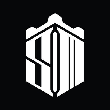 Taç kale geometrik stil tasarım şablonu ile SM Harf Logosu altıgen şekli