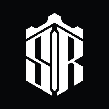 SR Letter Logo monogram altıgen şekilli Crown Castle geometrik biçim tasarım şablonu
