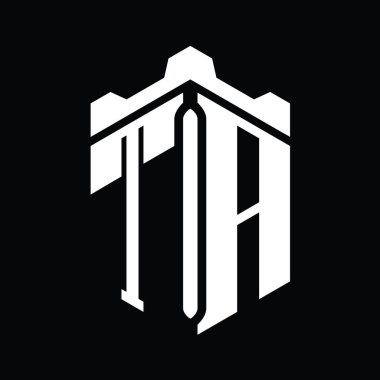 TA Harfi Logo monogram altıgen şekilli Crown Castle geometrik stil tasarım şablonu
