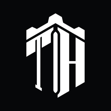 TH Harfi Logo monogram altıgen şekli Crown kalesi geometrik biçim tasarım şablonu