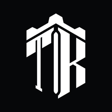 TK Harfi Logo monogram altıgen şekli Crown kalesi geometrik biçim tasarım şablonu