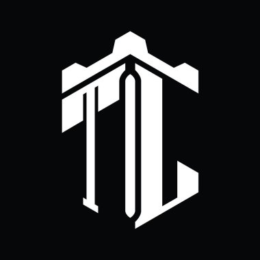 Taç kale geometrik stil tasarım şablonu ile TL Letter logo monogram altıgen şekli